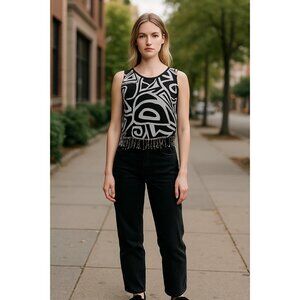 F-159) Shorts sleeves womens top size S‎ Black and white color Key lime pie